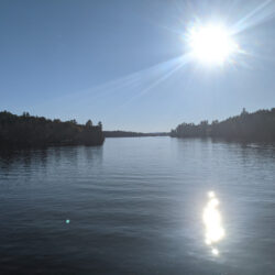 Lake view with pontoon boat